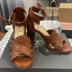 Brown studded Vince Camuto blocked heels
